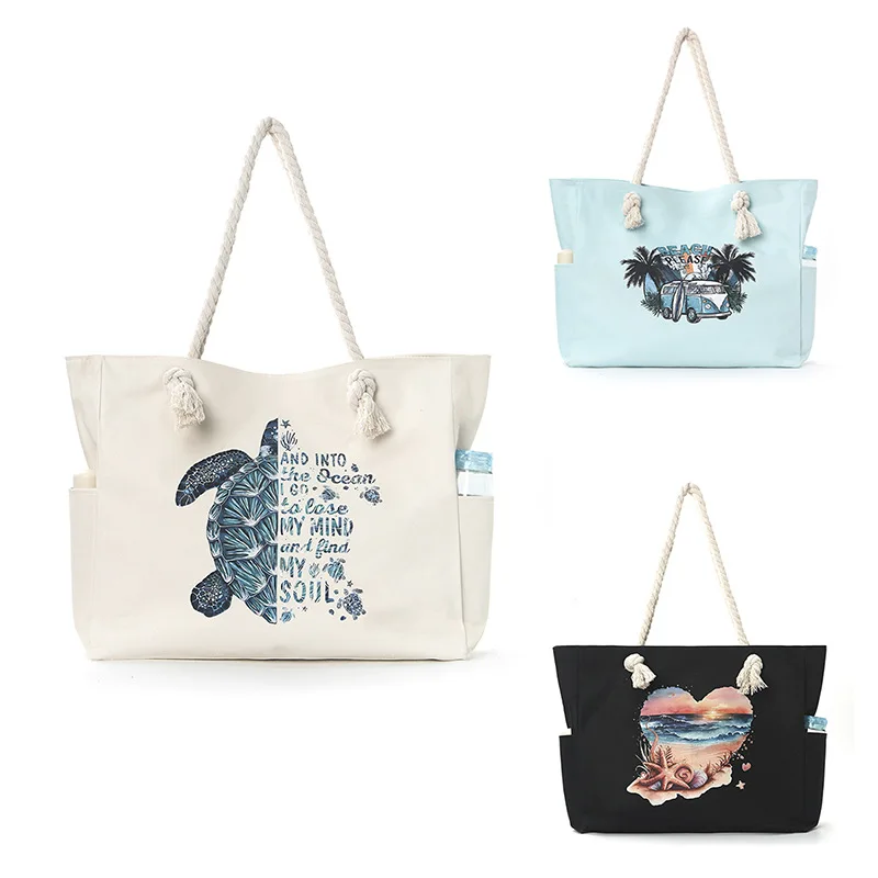 Large-capacity beach bag, women's underarm single-shoulder bag, simple and versatile, casual storage canvas shopping bag