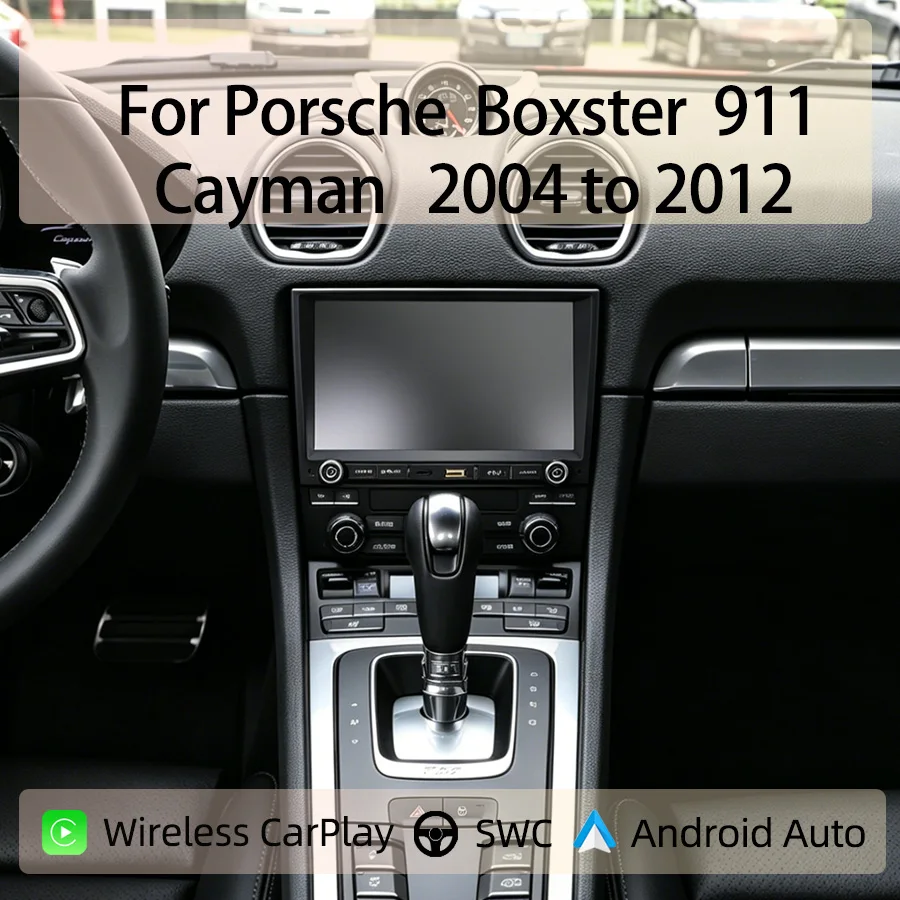 8-Zoll-Android-Autoradio für Porsche Boxster 911 Cayman 2004 bis 2012, kabelloses CarPlay, Android Auto, GPS, Bluetooth, Lenkradsteuerung