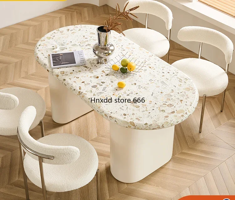 Small household oval light luxury marble dining table