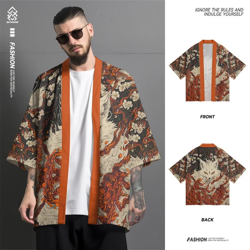 العديد من الأنماط اليابانية إيناري فوكس طباعة كيمونو 2025 الصيف النساء الرجال هاوري المتضخم سترة يوكاتا رداء Harajuku القمم