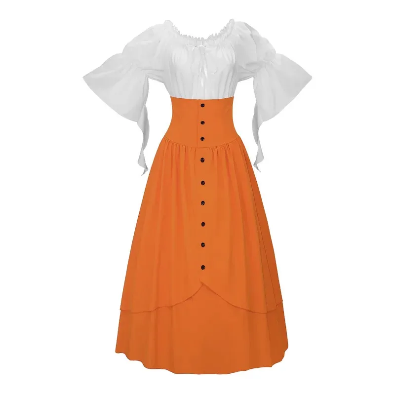 

Renaissance Gothic Two Piece Set - Asymmetrical Corset Top & High Waist Button Skirt Halloween Party Costumea;2,c'4,h.