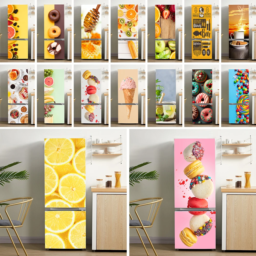 

Delicious Dessert Donut Fruit Platter Mural Refrigerator Sticker Decoration Dining Room Fridge Cabinet Ice Cream Wall Art Decals