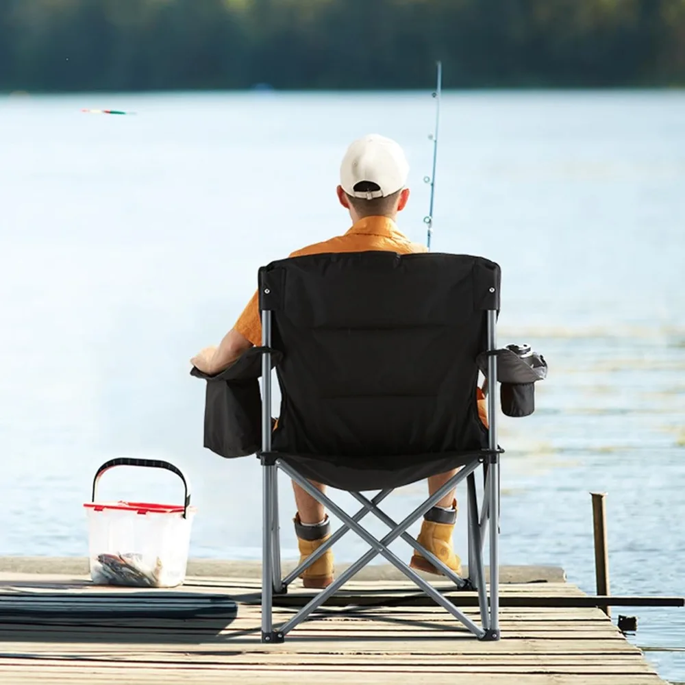 Beach Chairs, Oversized Camping Folding Chair, 450 LBS Heavy Outdoor Quad Lumbar Back Padded with Side Pockets,Beach Chairs.