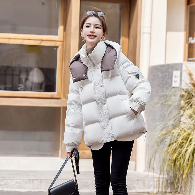 

2025 Winter Korean Short Down Jacket for Women Loose Thickened Cotton Coat Warm Outdoor Winter Clothing