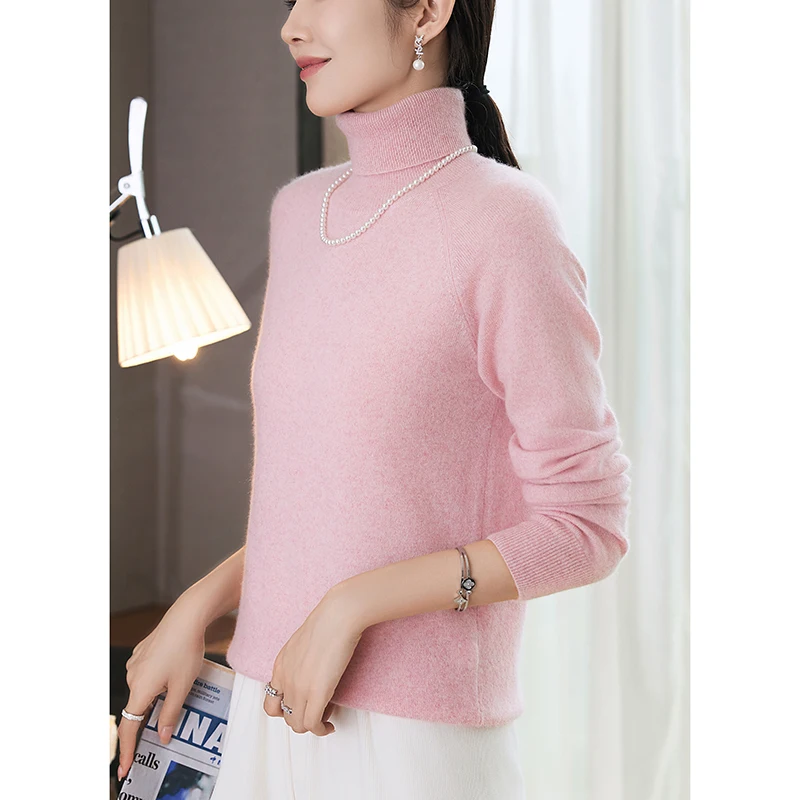 عالية الجودة سلحفاة الرقبة 100% الكشمير السيدات طويلة الأكمام البلوز لينة متماسكة في الخريف والشتاء 2025 ملابس نسائية جديدة