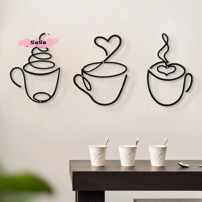 S-1Pc Creative Iron Painting Wall Hanging for Coffee Shop Interior Decor Unique Coffee-Themed Artistic Wall Decorations
