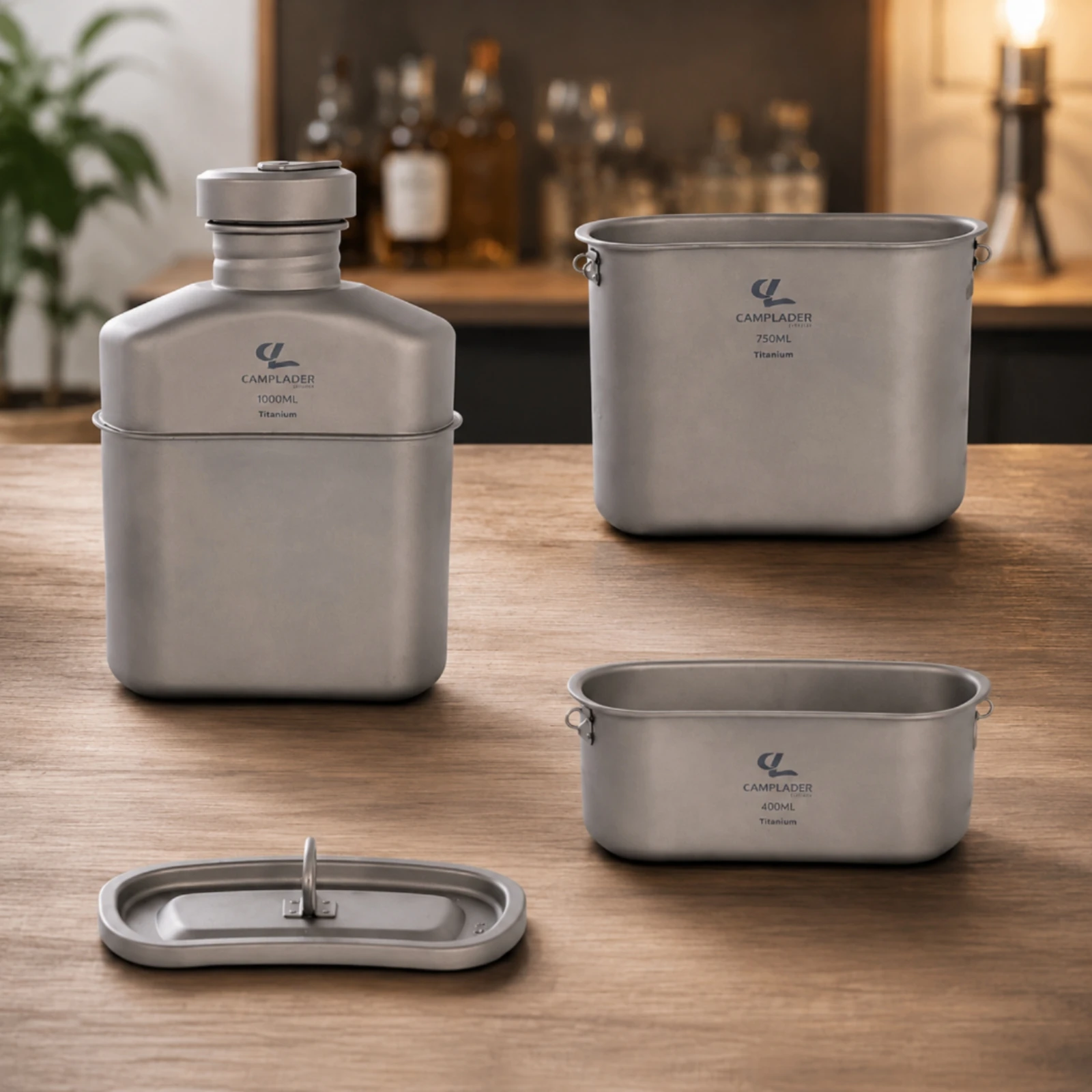 3 Pieces Titanium Bottle and Container Set Matte Water Bottle with Food Containers Water Container Mess Kit Lightweight
