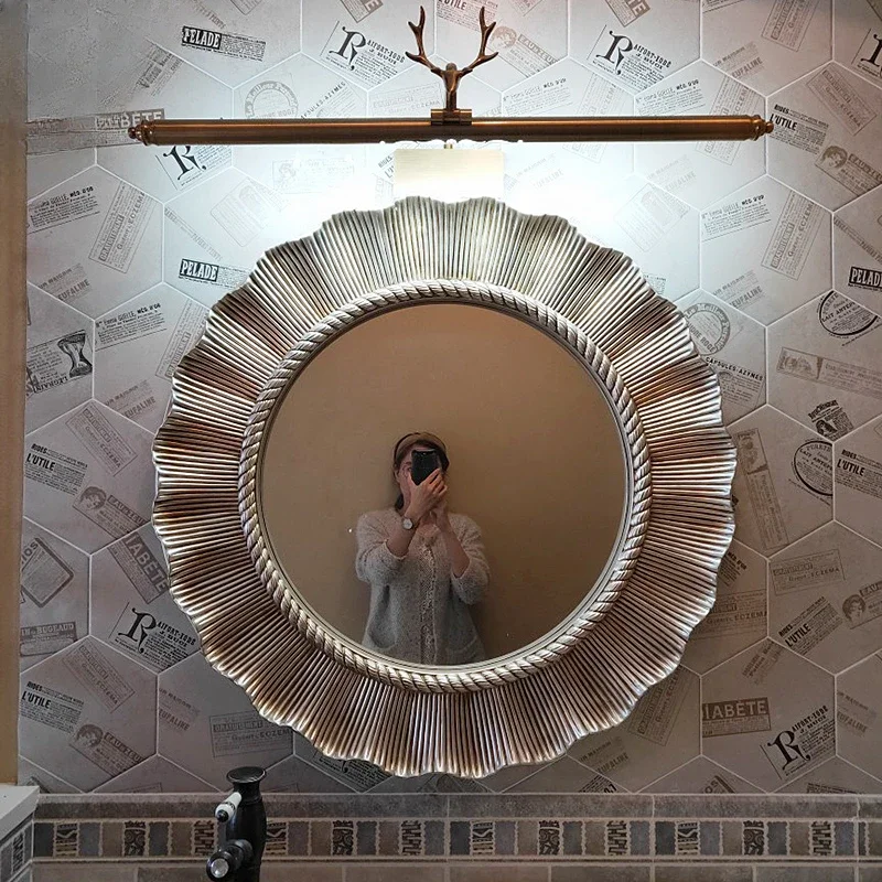 

classical bathroom mirror, wall mounted bathroom mirror, circular American decorative mirror, bathroom sink, waterproof