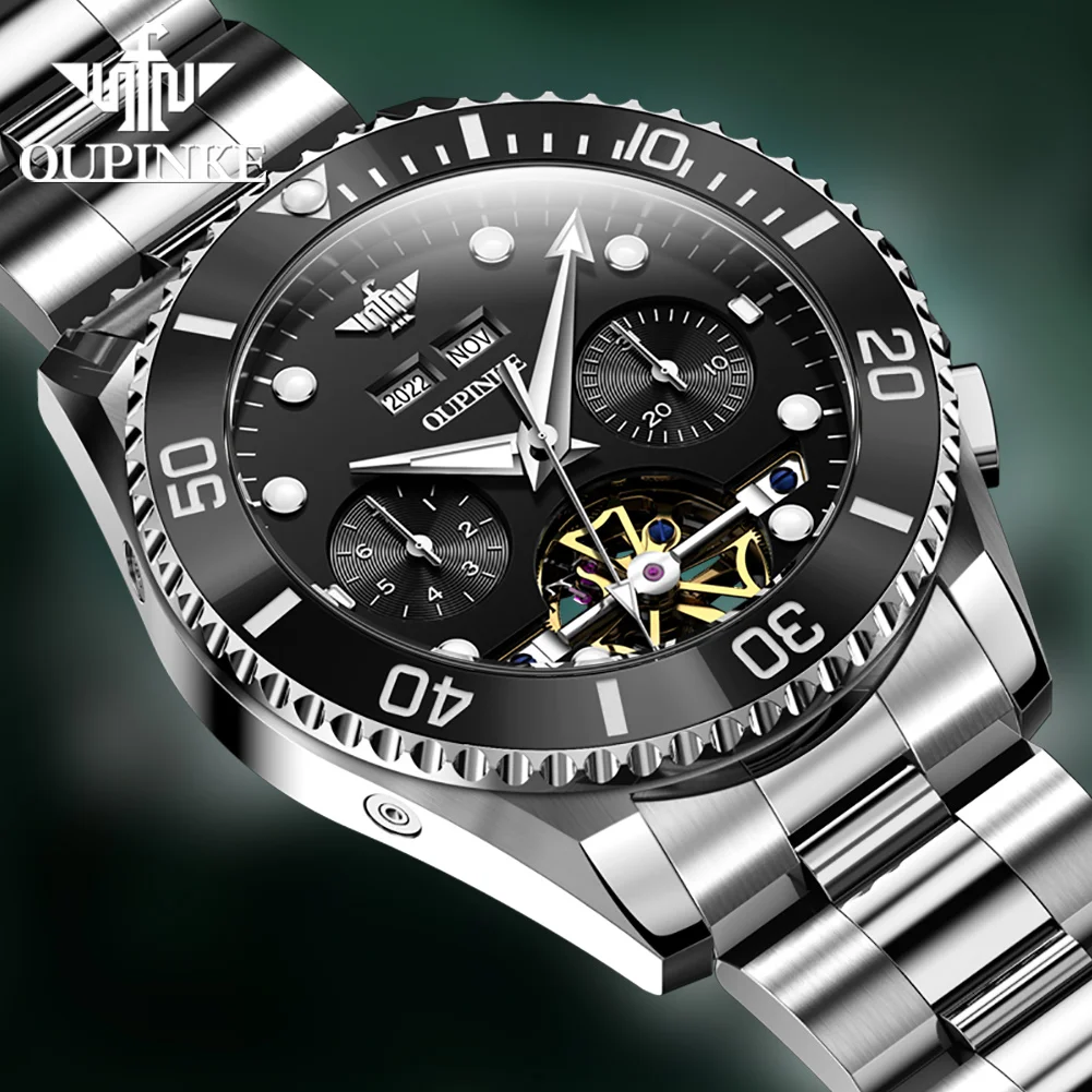 OUPINKE 3229 Men Watch Luxury Skeleton Original Men All Automatic Mechanical Watch Sapphire Bestseller Diving Men Sports Watch