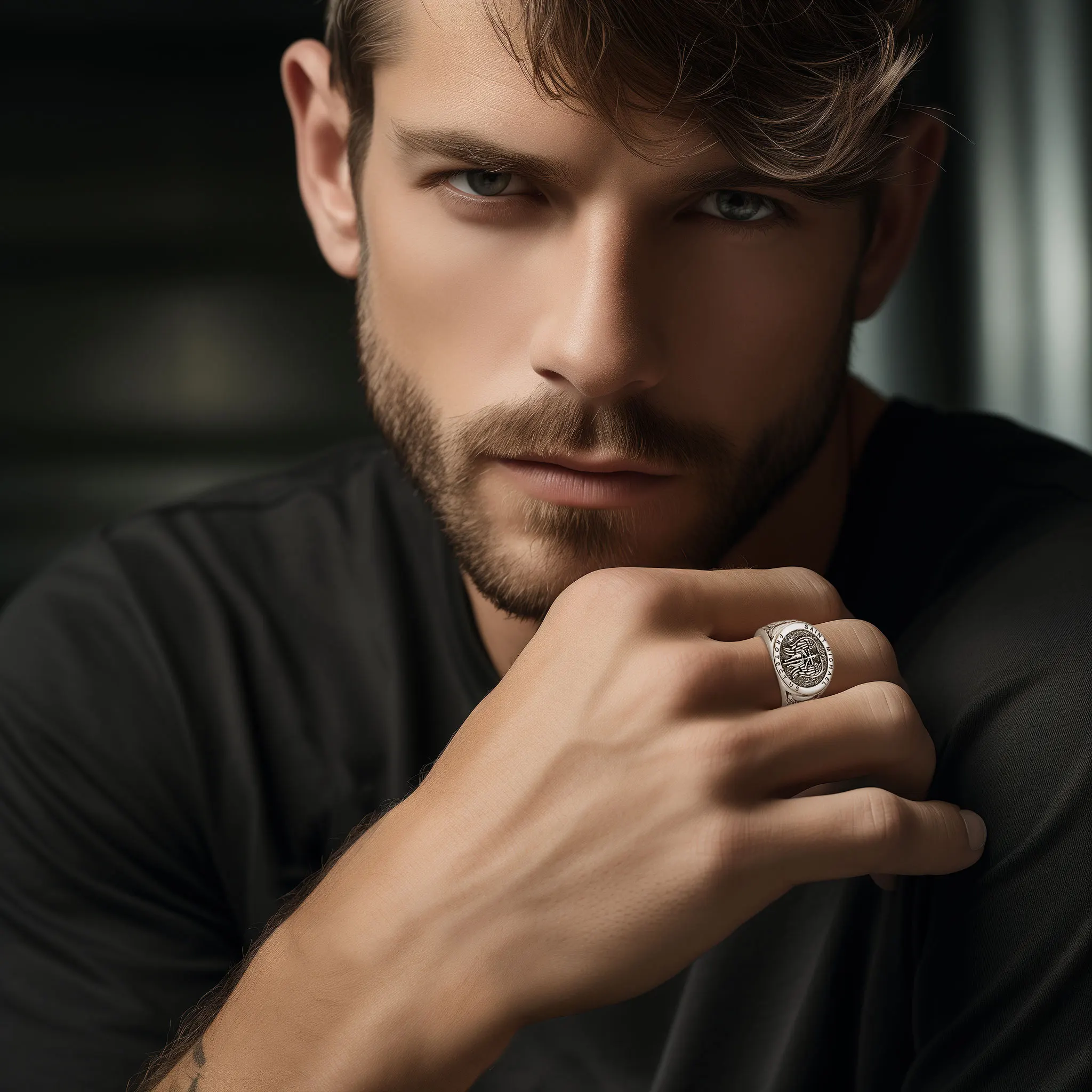 Eudora 925 Sterling Silver Saint Michael Adjustable Ring Archangel Amulet Cross Ring Christian Jewelry Gift for Men Women