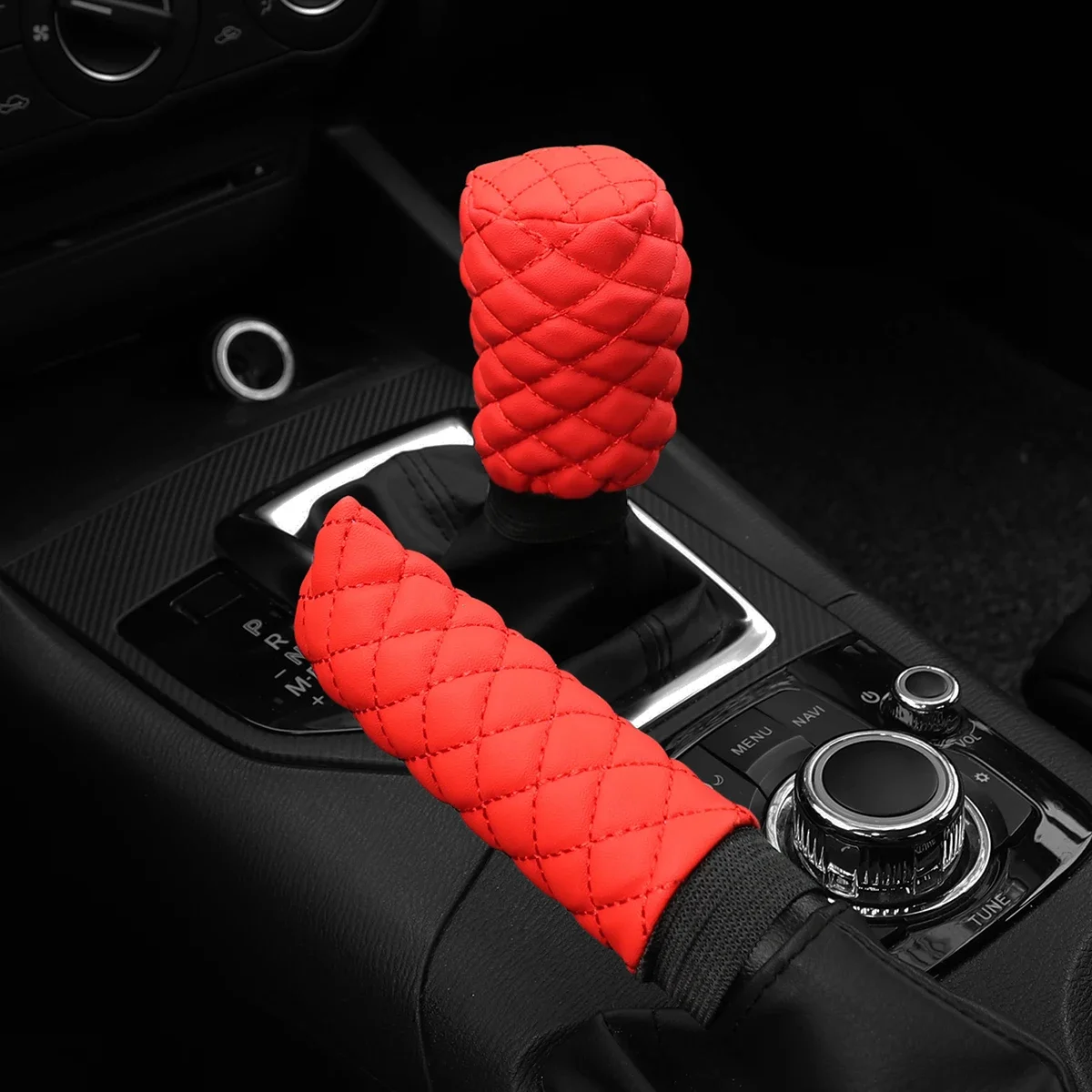 Juego de frenos de mano estereoscópicos con bordado de cuero PU de 2 piezas, conjunto de engranajes, interiores de coche manuales para hombres y mujeres