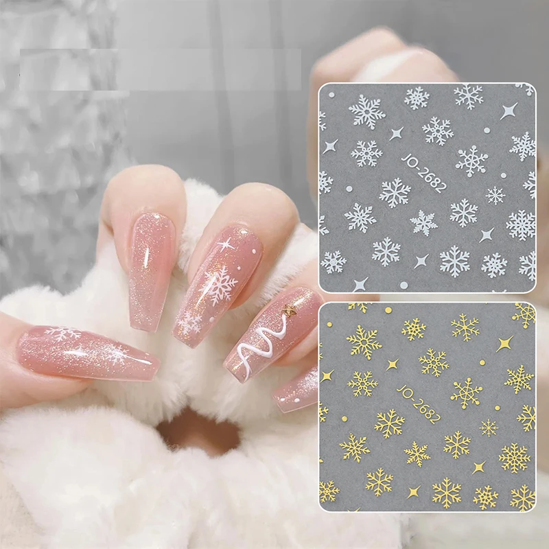 3D مسمار الفن الشارات الليزر الأبيض الفضة الذهب الثلج أشجار عيد الميلاد ملصقات الأظافر الديكور ل نصائح الأظافر الجمال