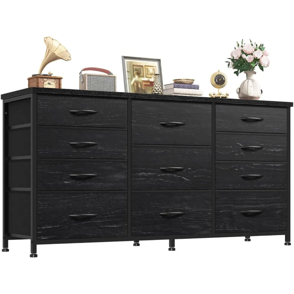 

Dresser for Bedroom with 11 Fabric Drawers, Dresser TV Stand for 50, 55 Inch TV, Sturdy Storage Dressers & Chests of Drawe