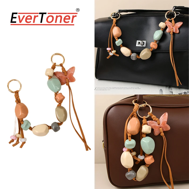 EverToner New Hand-woven Resin Beaded Butterfly Tassel Bag Pendant DIY Handbag Accessory Gift For Girls