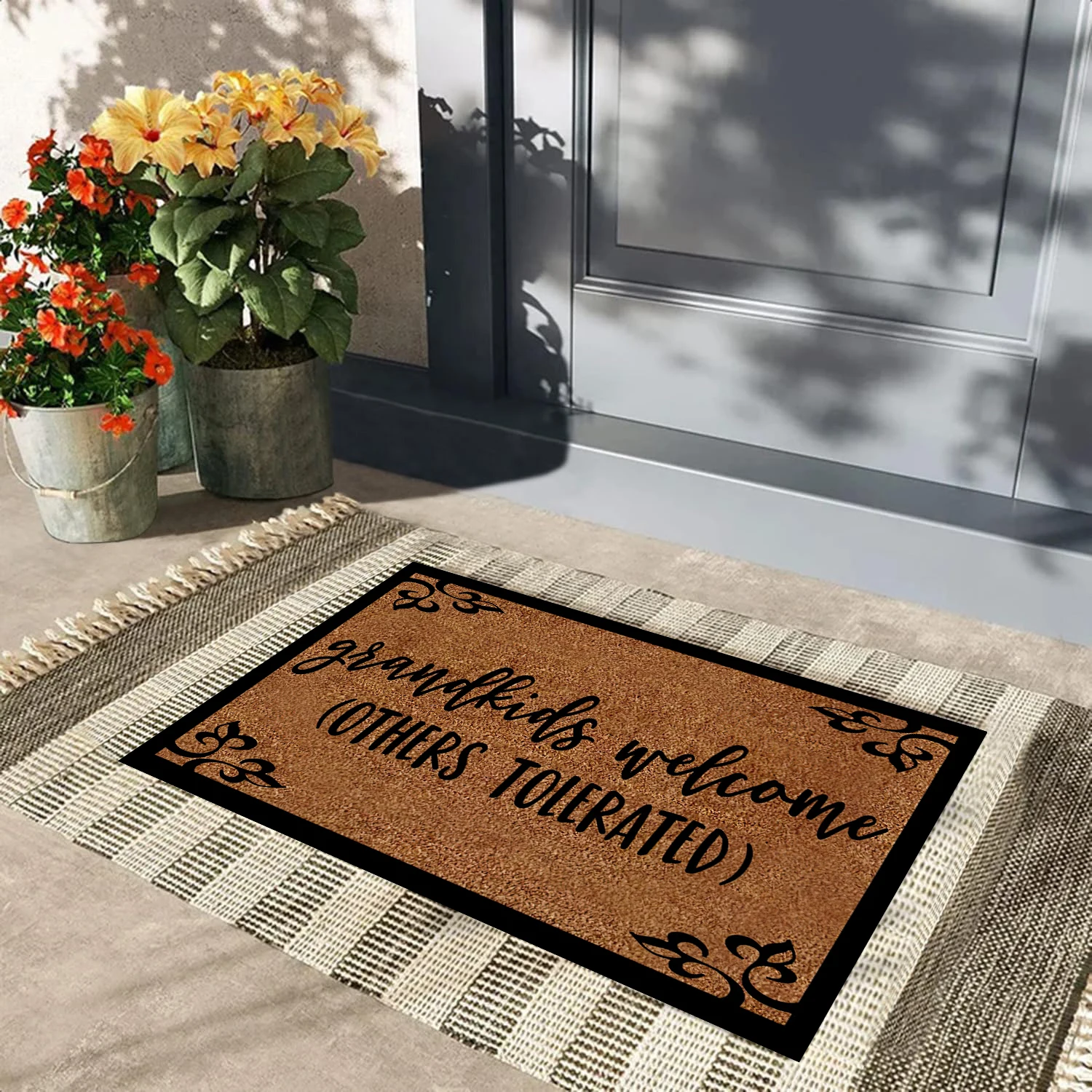 

Grandkids Welcome Others Tolerated Door Mats For Floor Rubber Backing Anti Slip Doormats Outdoor Rug Waterproof Decor Carpet