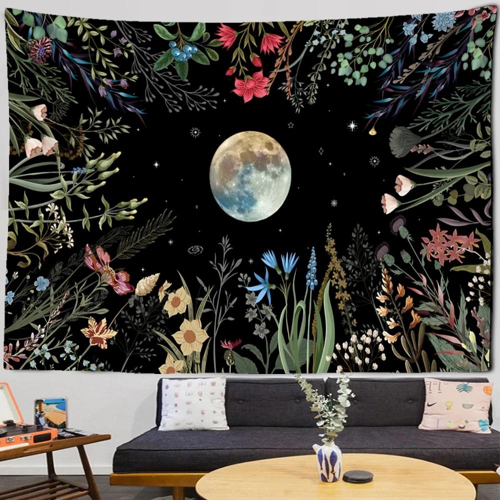 

Mandala Tapestry for Dormitory Decorative Blanket, Sun and Moon Tapestry, Wall Hanging, Tarot, Hippie, White, Black