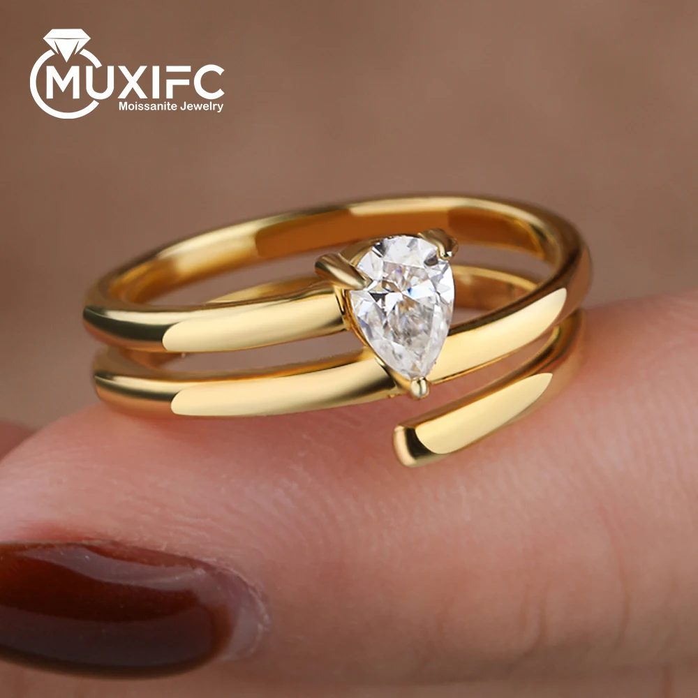 

MUXIFC 4X6mm Pear Cut Moissanite Rings for Women Fashion Entangled Open Ring 925 Sterling Silver Wedding Band Fine Jewelry Gift