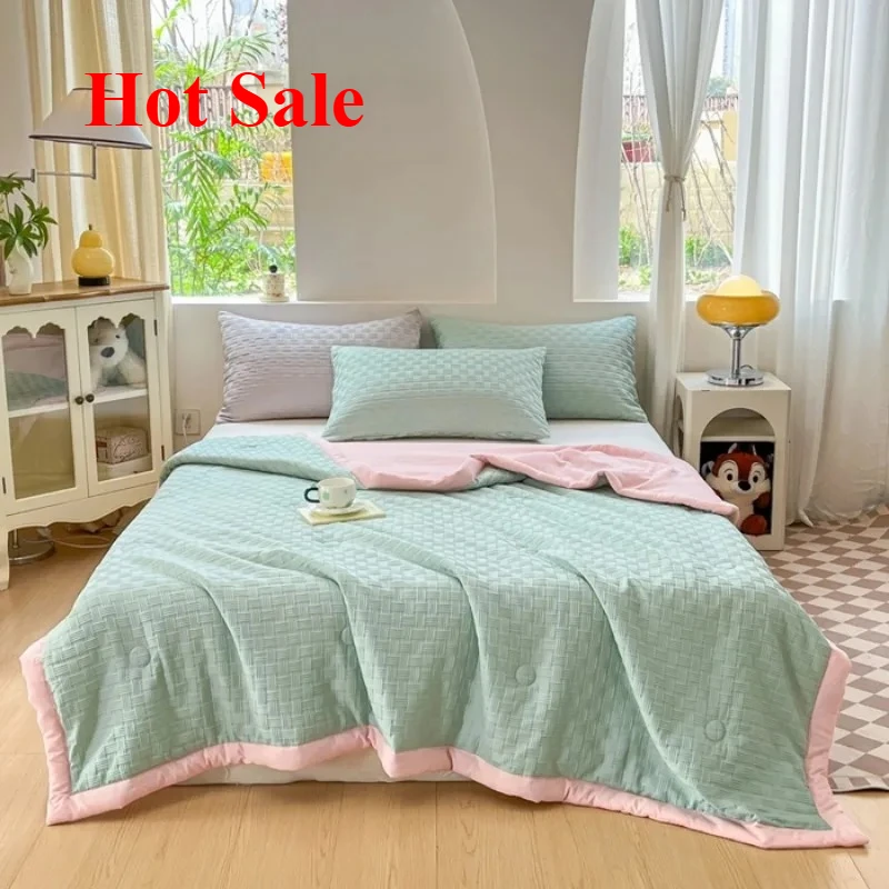 

2025 waffle washed cotton summer cool quilt machine washable single double air conditioner quilt thin quilt bedding