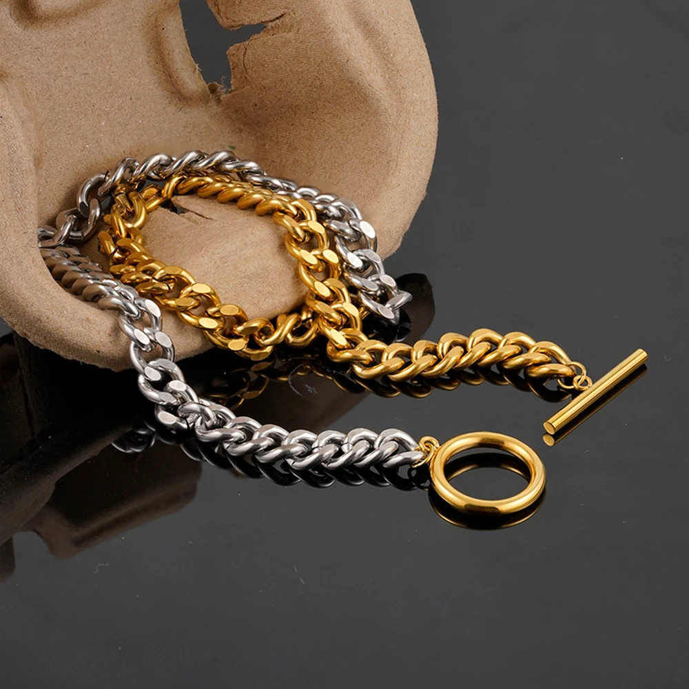 ENFASHION Para Mujer OT Buckle Two Tone  Chain Necklace For Women's Stainless steel 18K Plated Gold High Street Trendy Jewelry
