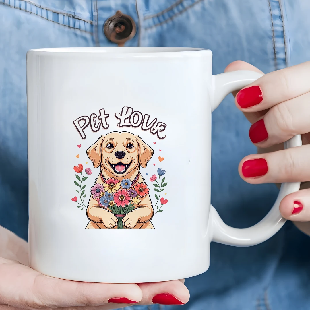 

11oz Cartoon Dog Mug + Pet Heart Flower Bouquet Cup - Essential Christmas Gift for Family & Office