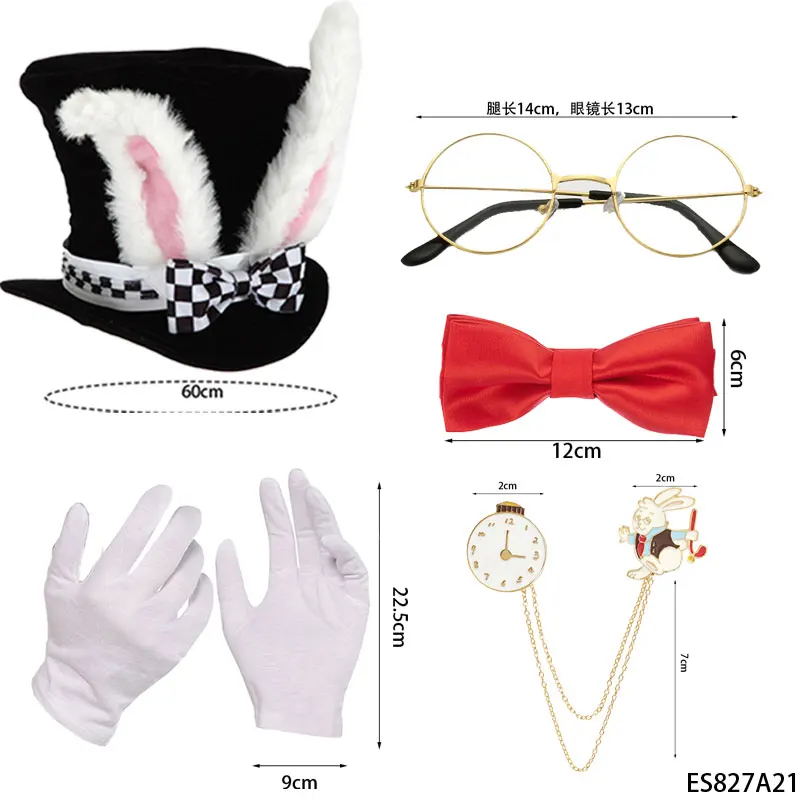 PESENAR White Rabbit Costume Set Mad Hatter Hat Rabbits Ears Topper Plush Hat for Halloween Accessories Set