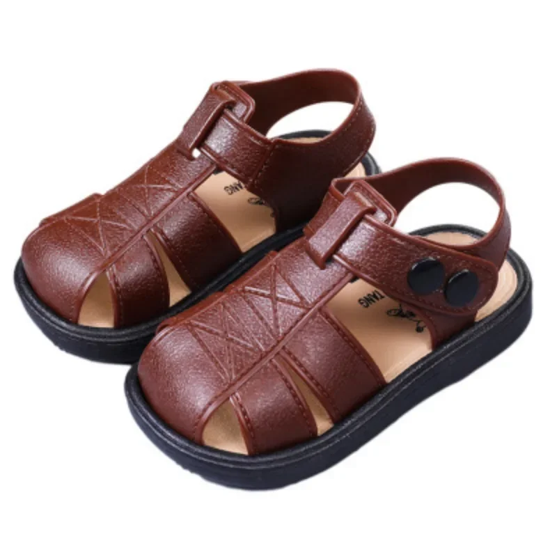 Summer Baby Shoes New Closed Toe Toddler Boy Sandals Soft Sole Non-slip First Walkers Infant Solid Color Hollow Out Beach Shoes