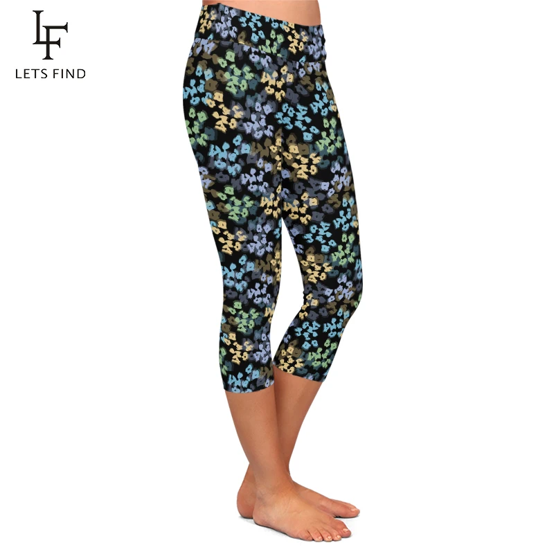 LETSFIND-Leggings Capri cintura alta com estampa floral camuflada para mulheres, sexy calça stretch, meia panturrilha 3/4, 3D, nova moda verão