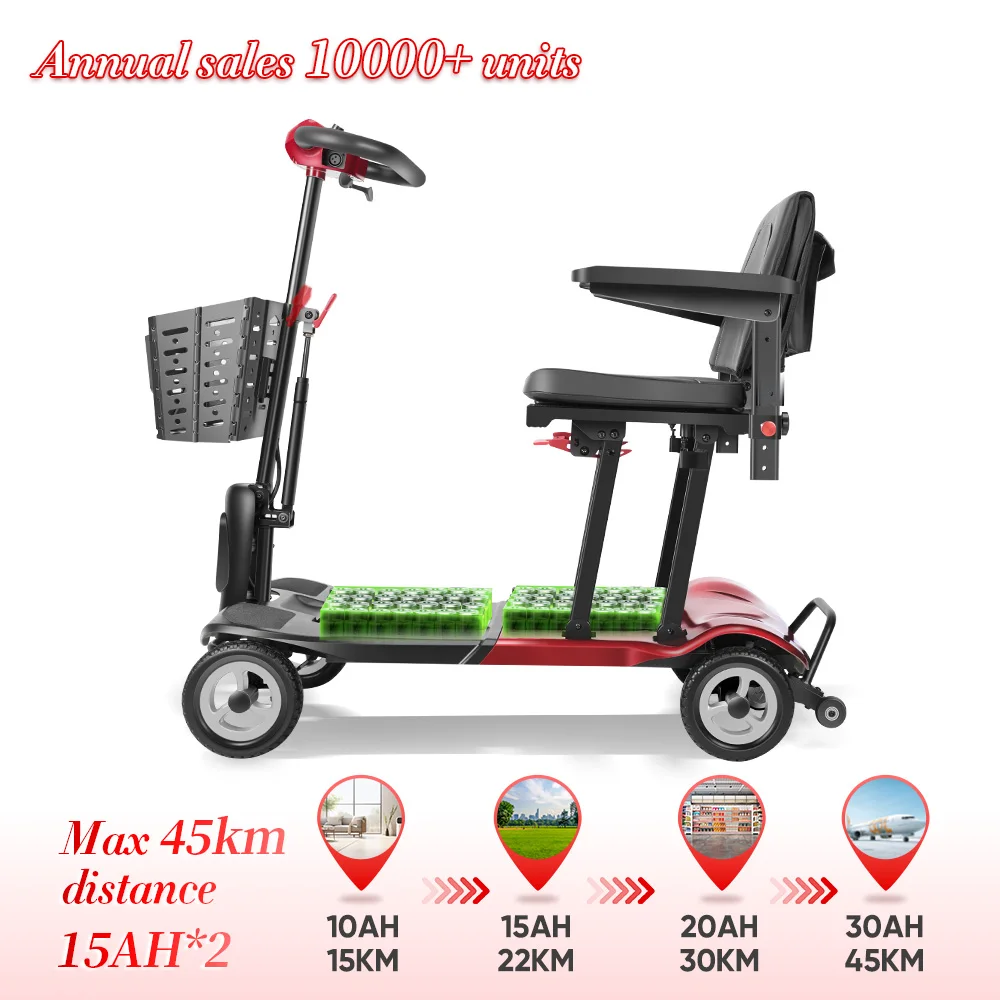 Dual Battery Long Range 45km Electric Mobility Scooter 14kg 15kg Lightweight Magnesium Alloy Foldable Scooter For Outdoor Travel