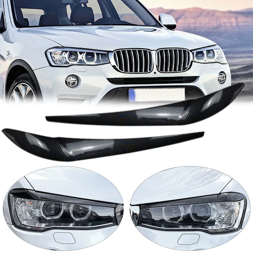 

For BMW X3 X4 F25 F26 2014 2015 2016 2017 Pair ABS Carbon Fibe Car Headlight Lamp Eyebrow Eyelid Trim Cover Sticker