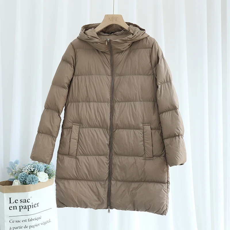 2025 Autumn and Winter New Women's Mid-length Down Jacket Casual Commuting Fashion Warm Mother's White Duck Down Jacket