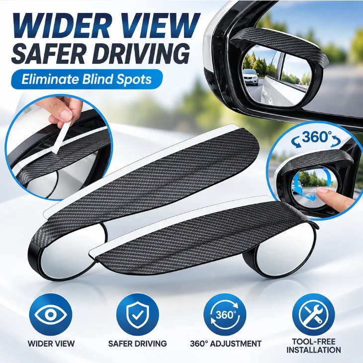 2-Pack Car Blind Spot Mirrors, Multifunctional Integrated Rearview Mirror Rain Shields, Cover for Rainy Days