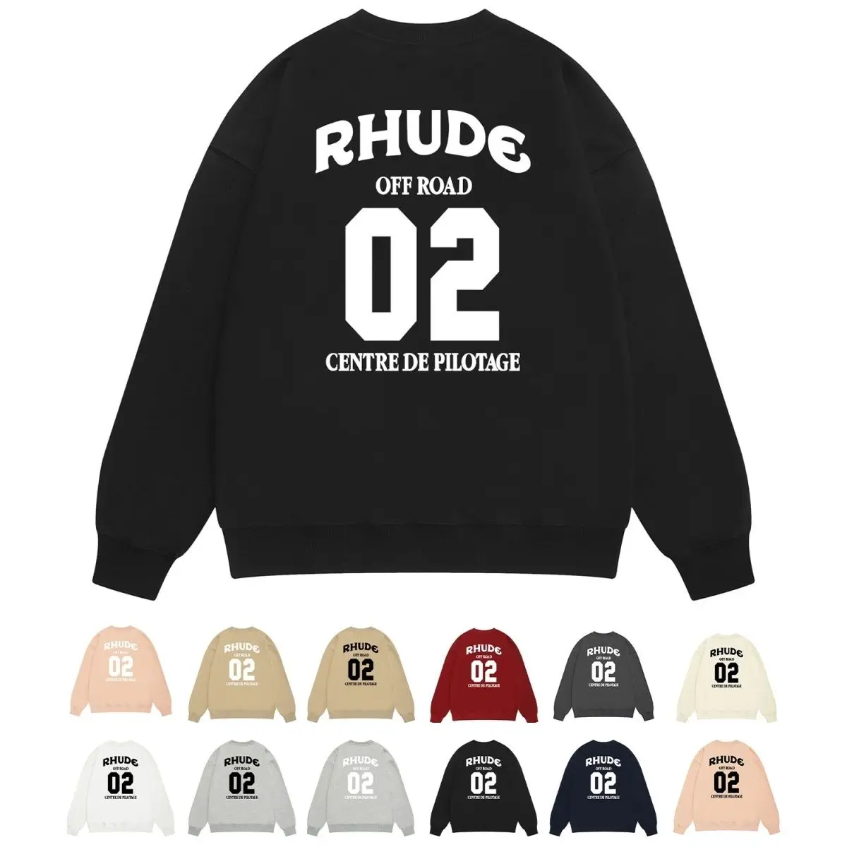 Rhude American Streetwear Long Sleeve Graphic Crewneck Pullover Hoodie, Unisex Couple Casual Top