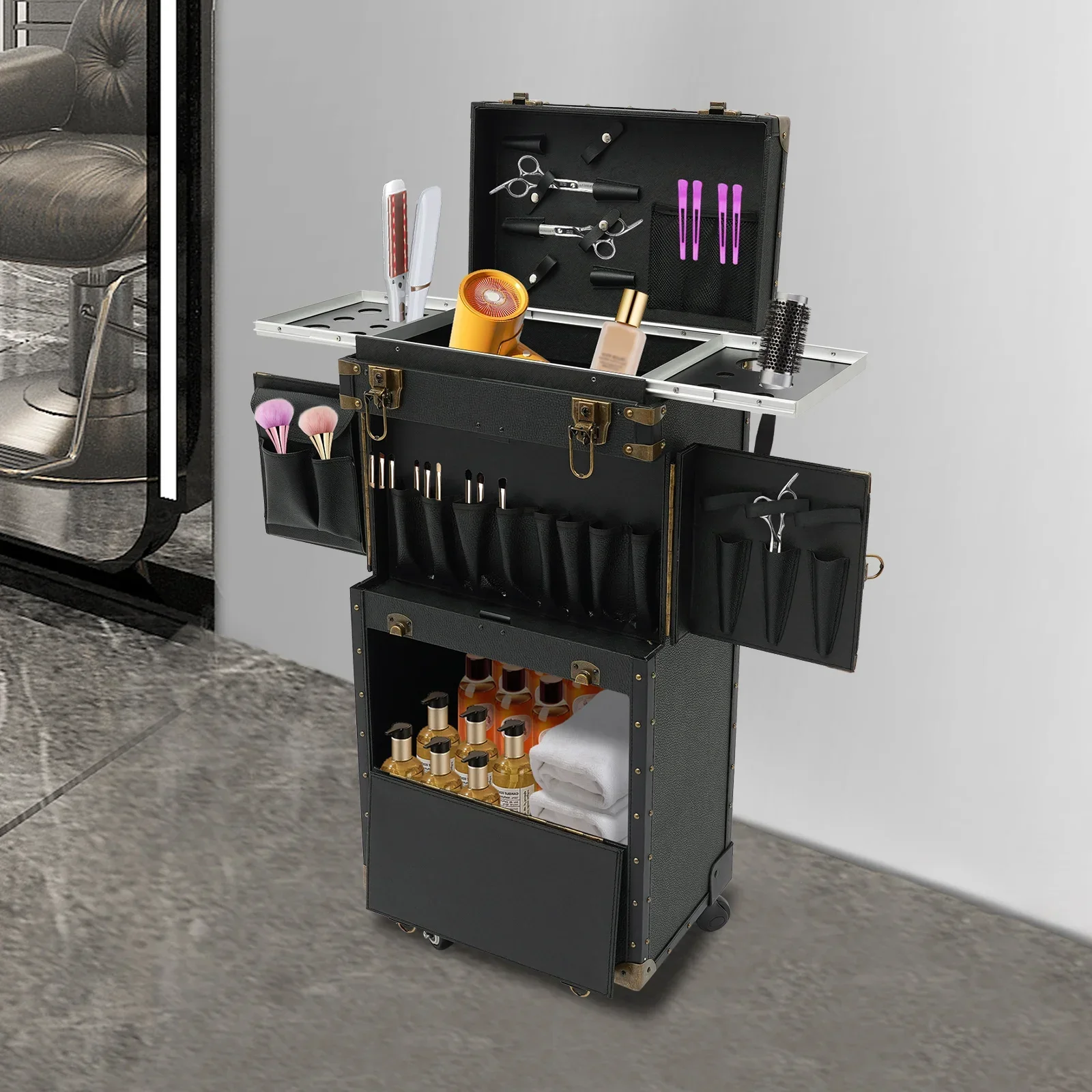 Парикмахерский чехол с мобильными замками с паролем — черный панк, прочный и современный органайзер для стилистов