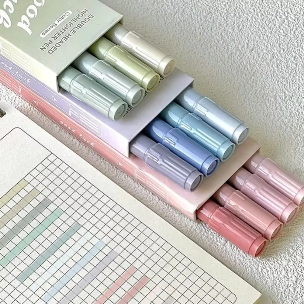 

4pcs/set Dual Tip Highlighter Pens Gradient Pastel Chisel & Fine Tip Highlighters Marker Pens School Office Supplies