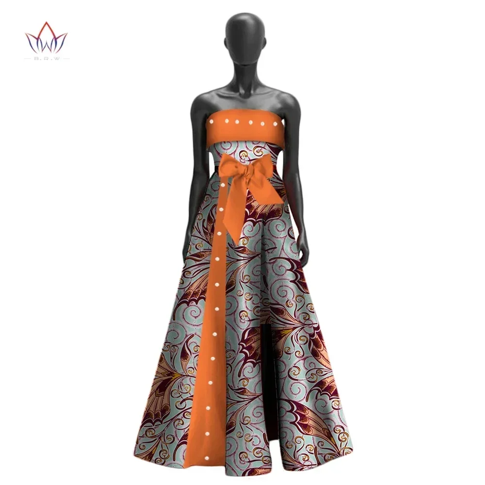 

African Dresses for Women Bazin Strapless High Waist Swing Hen Long Evening Dress Traditional African Clothing Dashiki WY3017