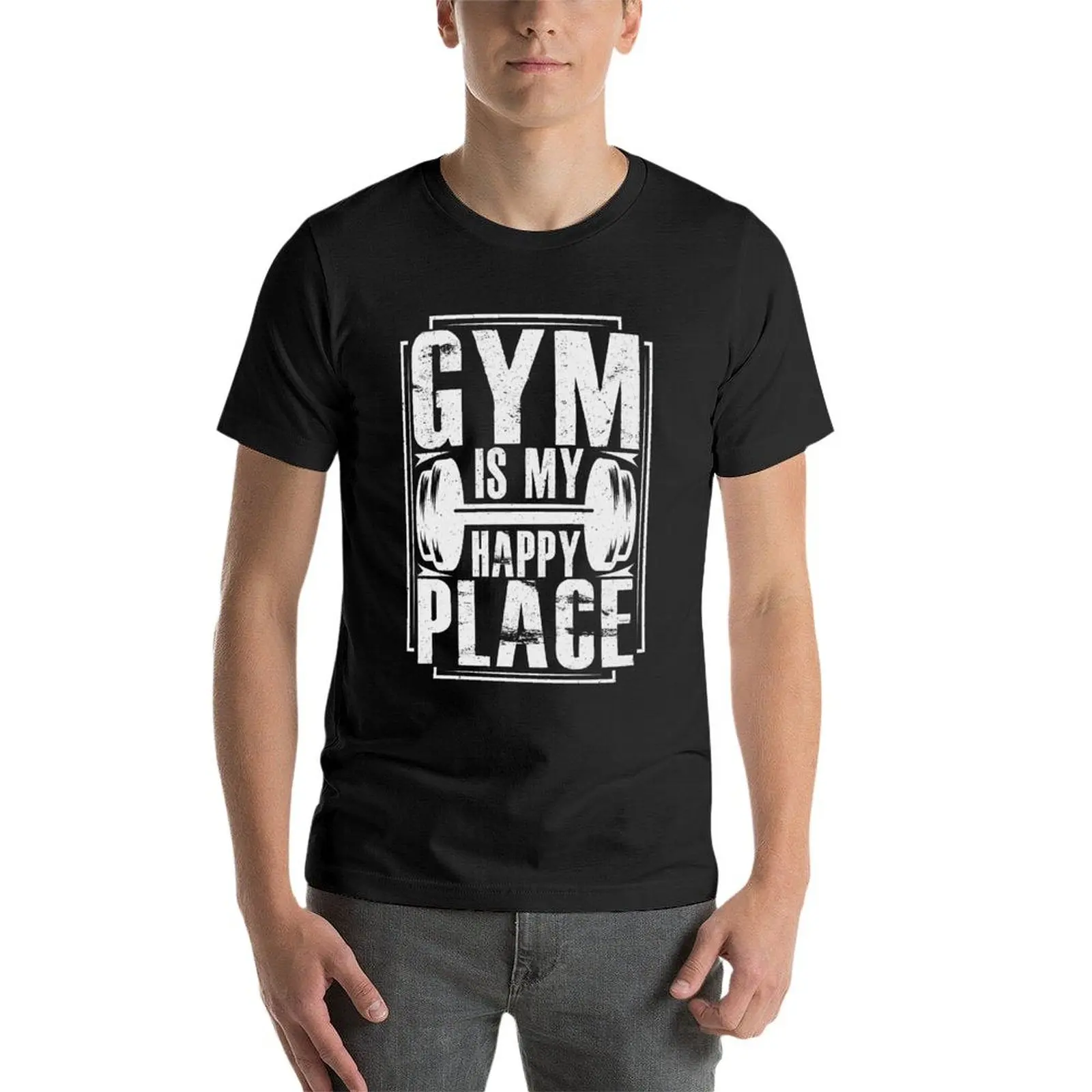 Camiseta de gimnasio para hombre, camisa de verano, personalizada, "the gym is my happy place"