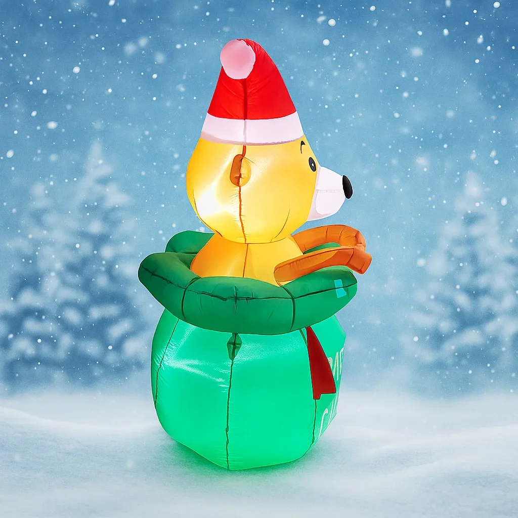 Boneka Beruang Natal Tiup LED 4.92FT dengan Tas Hadiah, Dekorasi Halaman Natal, Perlengkapan Natal, Dekorasi Rumah, Ornamen, Hadiah Natal