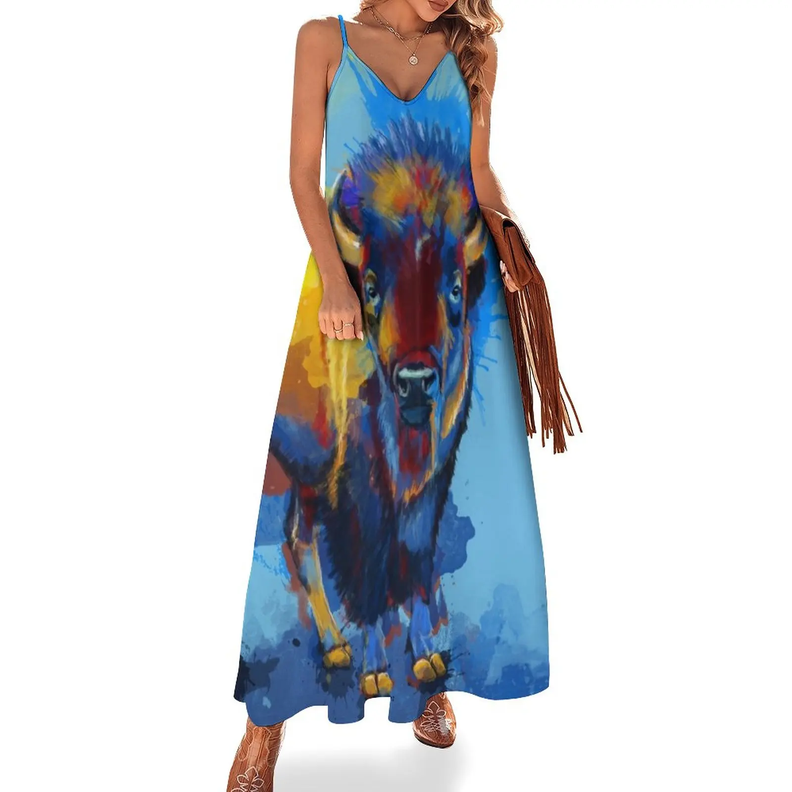 

On the Plain - Bison painting Sleeveless Dress Woman dresses long sleeve dress