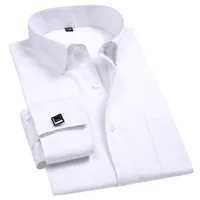 2024 Men French Cuff Dress Shirt Cufflinks  New White Long Sleeve Casual Buttons Male Brand Shirts Regular Fit Clothes
