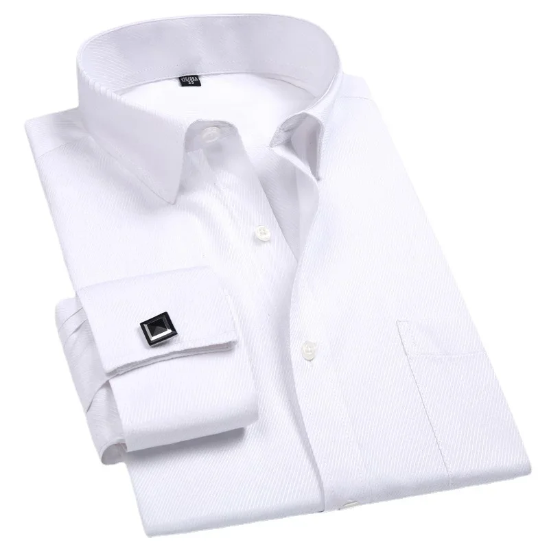 2026 Men French Cuff Dress Shirt Cufflinks  New White Long Sleeve Casual Buttons Male Brand Shirts Regular Fit Clothes