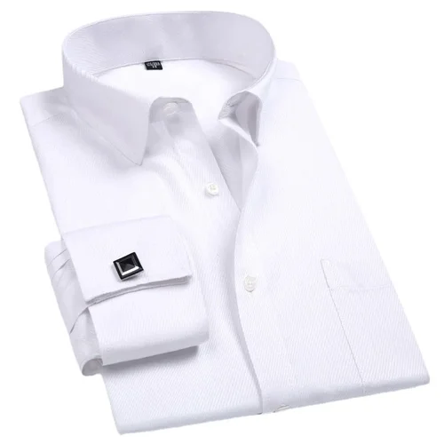 2024 hombres vestido con puños franceses camisa gemelos blanco nuevo manga larga botones casuales camisas de marca masculina ropa de ajuste Regular