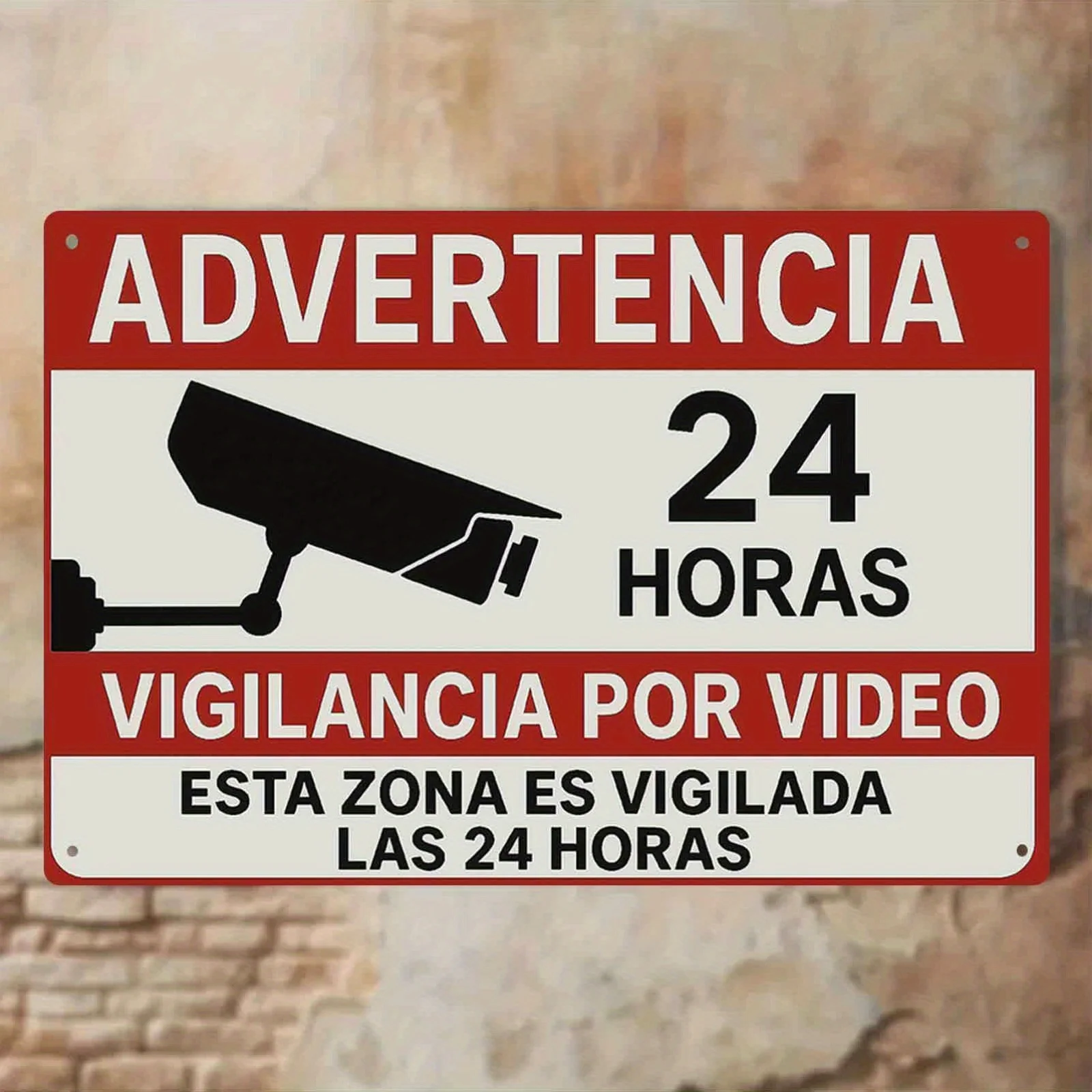 Letrero artístico de hierro español "24 horas de videovigilancia" con escena, decoración de habitación, decoración de jardín, letrero exterior, placa decorativa