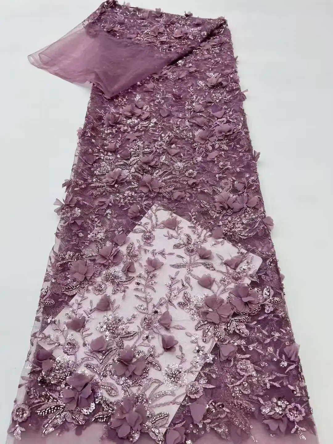 

African Sequins Lace French Tulle Beades Lace Fabric Women Fashion 5 Yards Embroidery Nigerian Lace Fabric For Wedding Party
