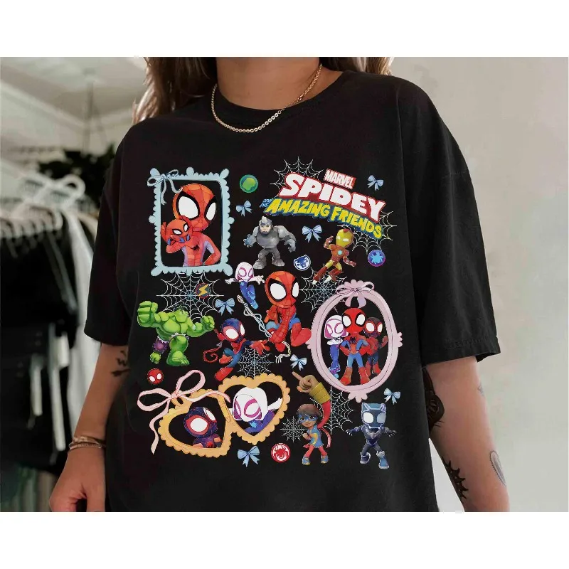 T-shirt Spider Man et ses amis magiques, T-shirt unisexe en pur coton, décontracté et à la mode, toutes saisons