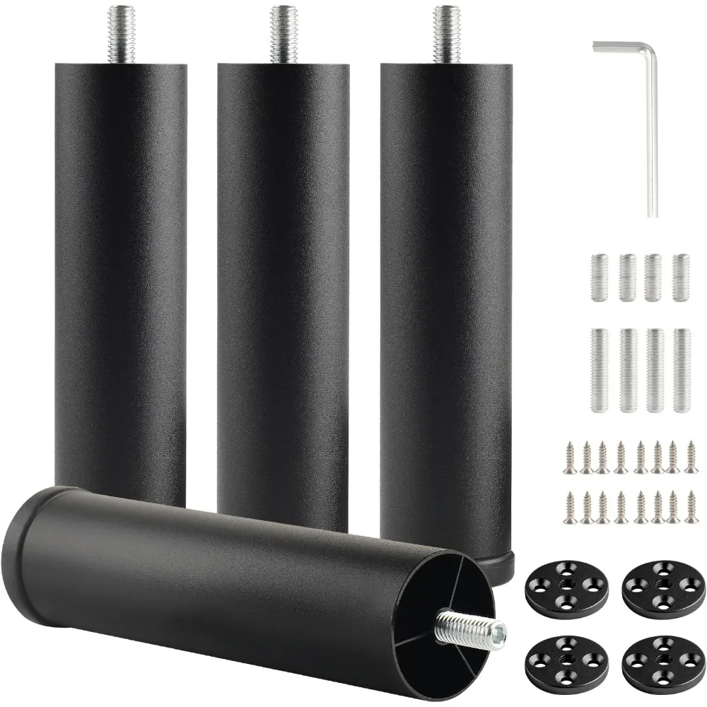 

Металлические цилиндрические ножки для мебели, набор из 4 шт., черные 6-дюймовые опорные ножки для кровати, сменные винты M8, ножки стола, ножки шкафа Ri