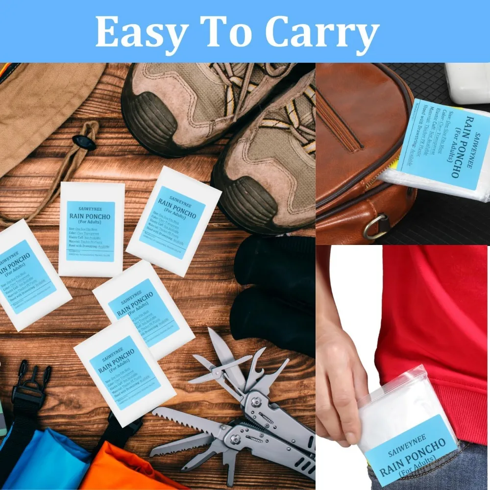 عباءات المطر للاستعمال مرة واحدة للبالغين - عباءات شفافة مقاومة للماء مع غطاء محرك السيارة، معدات المطر في حالات الطوارئ لـ #5