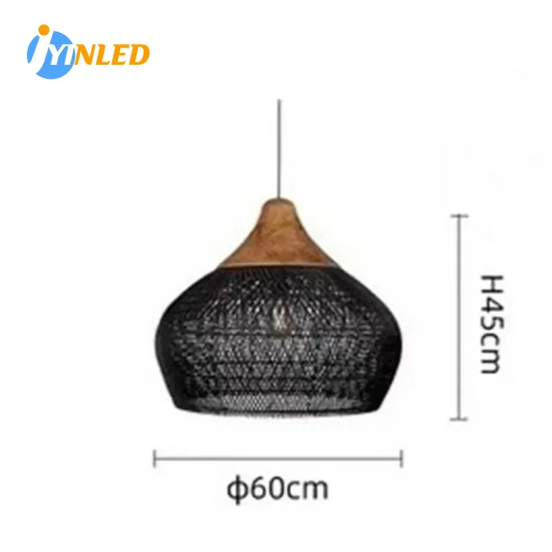 

Restaurant Combination Designer Villa Duplex Staircase Bamboo Pendant Lamp Shades with Wire Rattan Vintage Black Chandeliers Bar