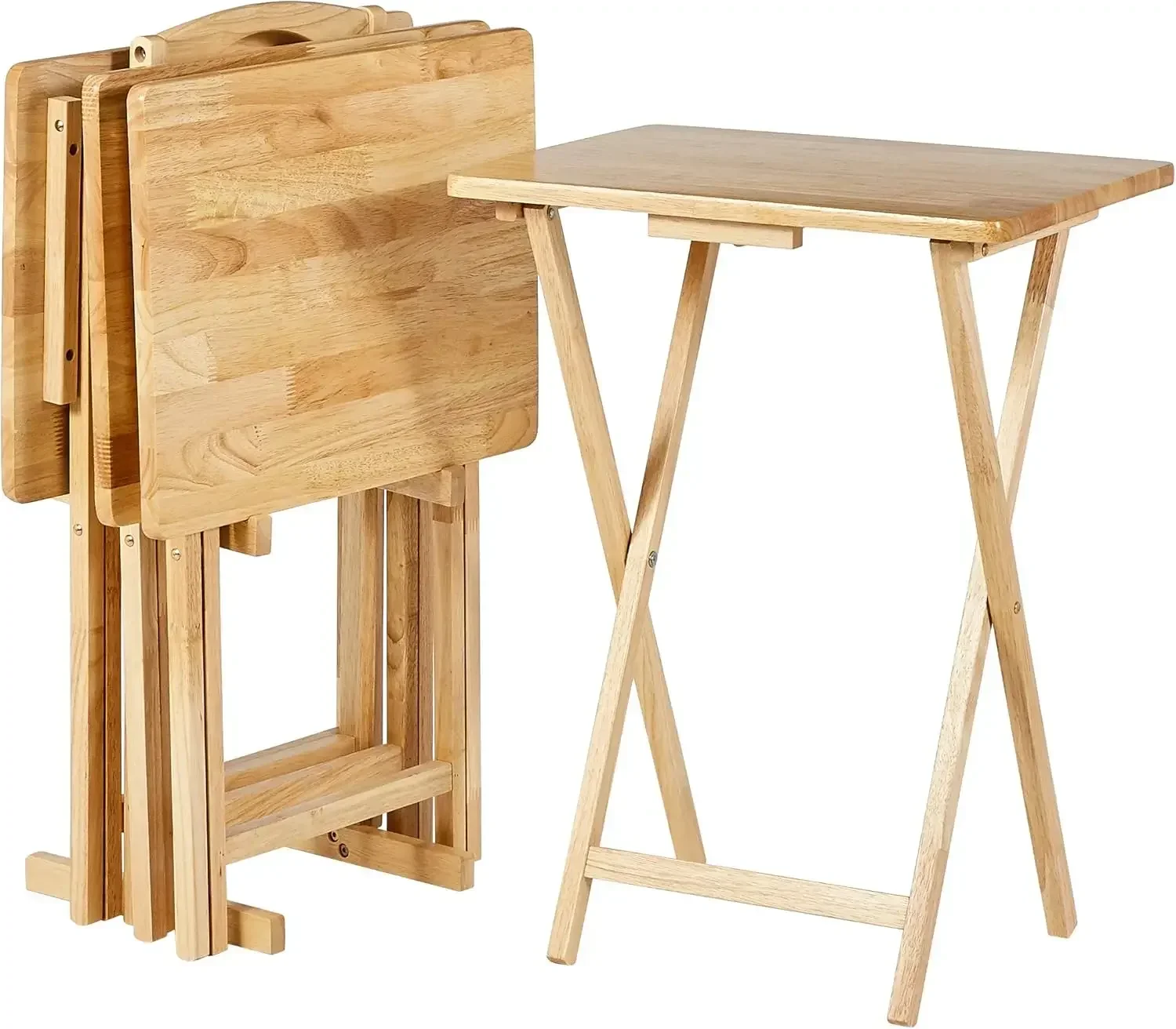 

Classic TV Dinner Rectangular Folding Tray Table with Storage Rack, Natural - Set of 4 Trays, 15"D x 19"W x 26"H