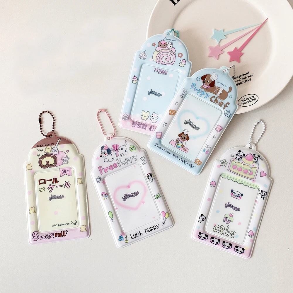Cute Puppies Photocard Holder Keychain,Kawaii Dog Photo Frame ID Badge Holder PVC Cartoon Animal Photo Card Holder