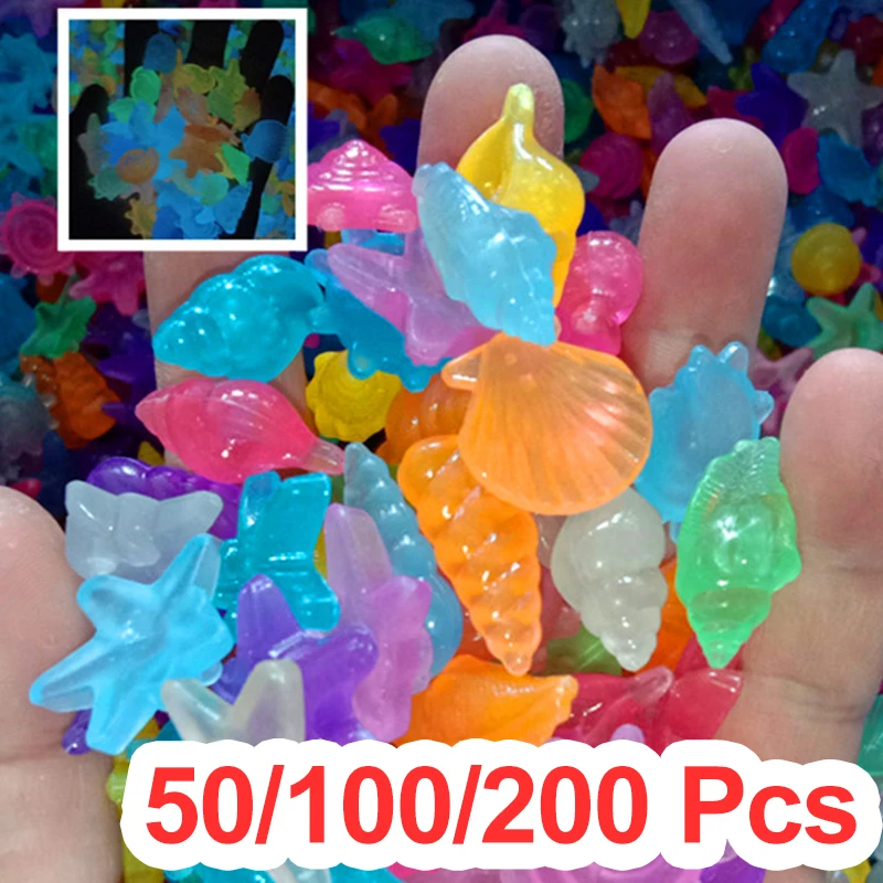 50/100/200 Pcs Fluorescent Marine Life Ornaments Luminous Conch Shells Fish Tanks Aquarium Landscaping Ocean Luminous Stones